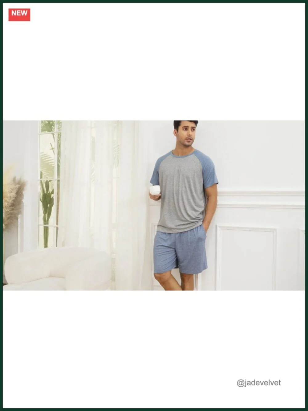 Men's Pajama Set Summer Sleepwear Lightweight Short Sleeve Pjs with Pockets